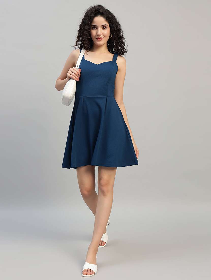women solid shoulder strap fit and flare dress - 22253626 -  Standard Image - 4