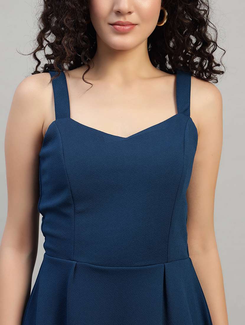 women solid shoulder strap fit and flare dress - 22253626 -  Standard Image - 6