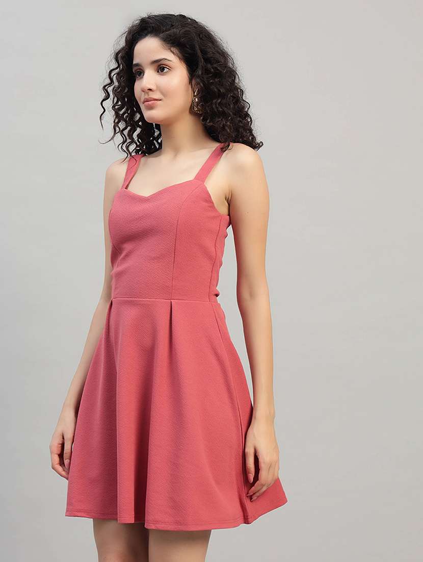 women solid shoulder strap fit and flare dress - 22253627 -  Standard Image - 1