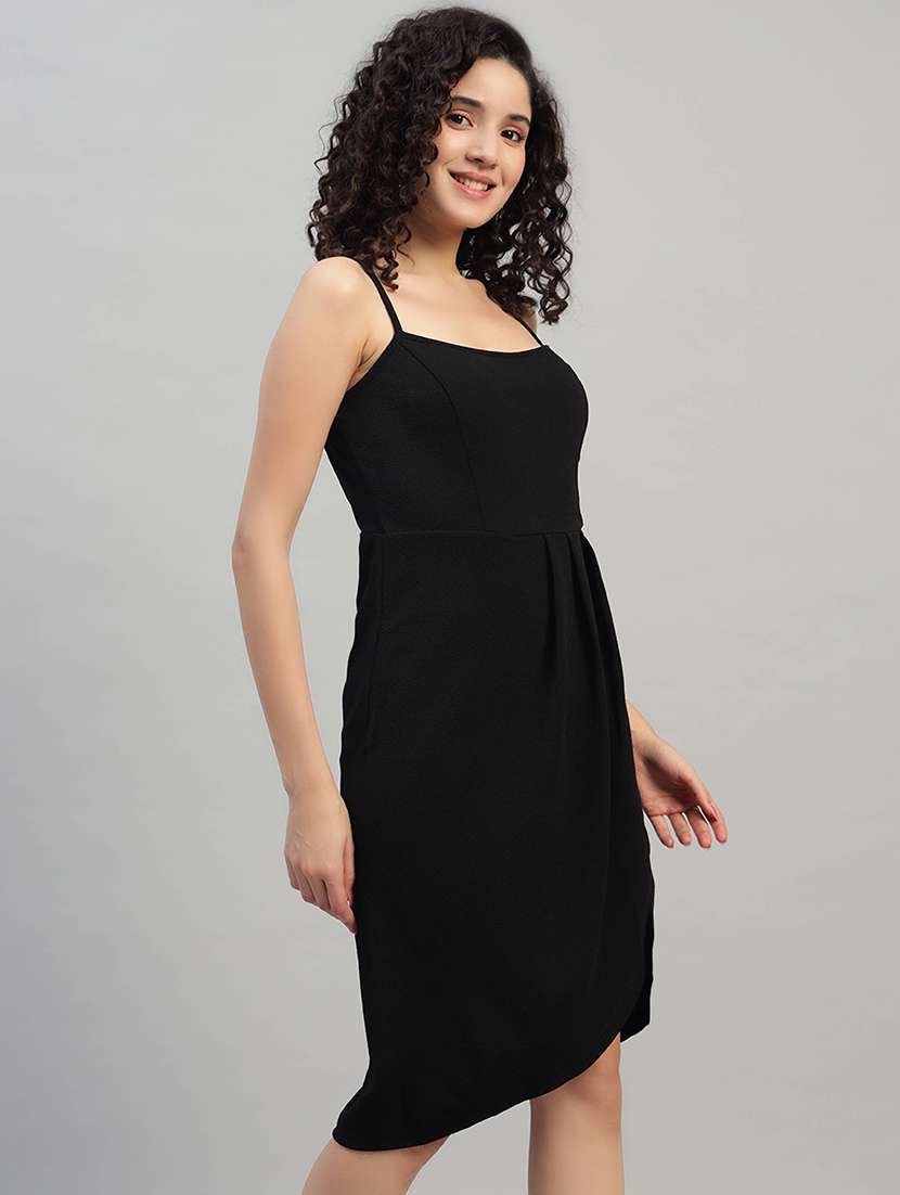 women solid shoulder strap asymmetric dress - 22253628 -  Standard Image - 1