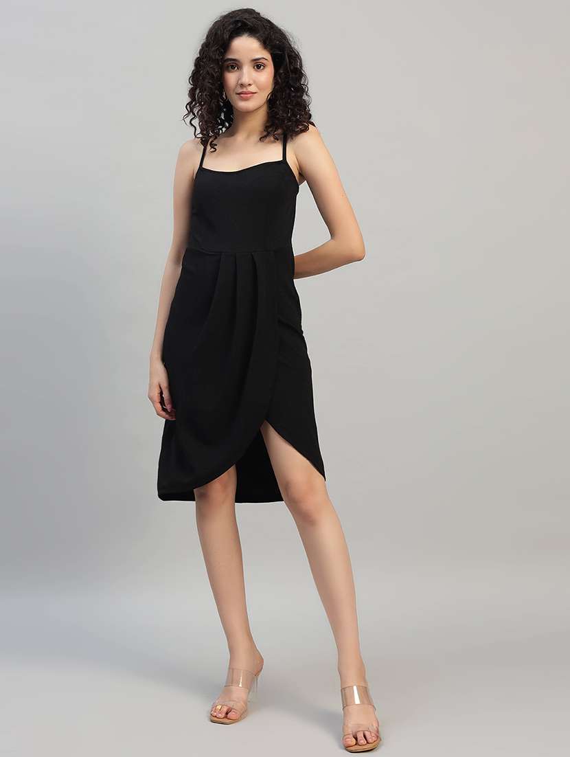 women solid shoulder strap asymmetric dress - 22253628 -  Standard Image - 4