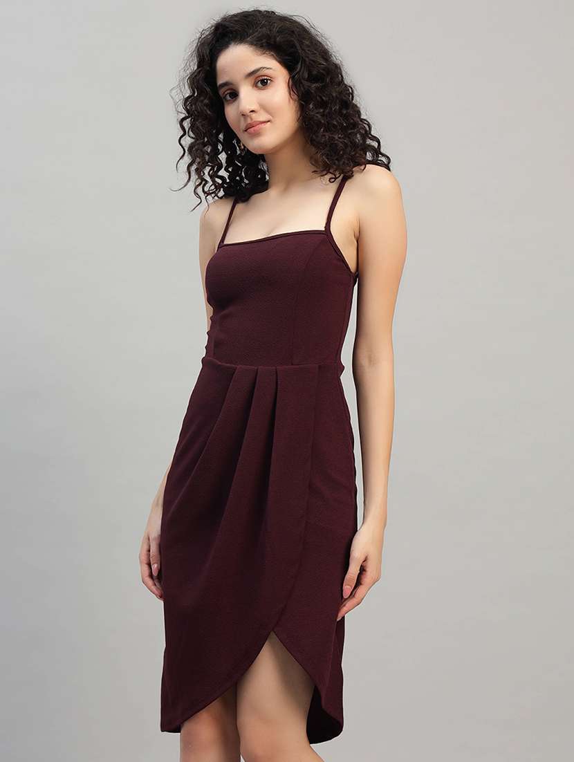 women solid shoulder strap asymmetric dress - 22253629 -  Standard Image - 1