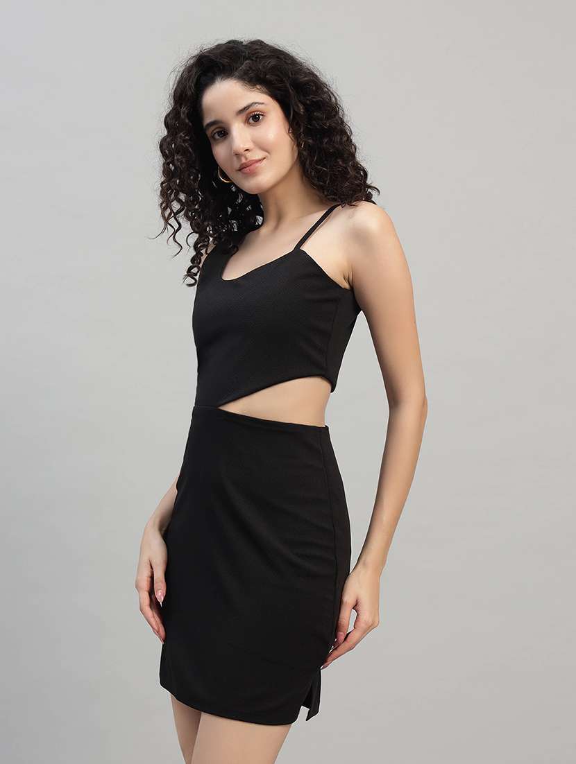 women solid shoulder strap cut out bodycon dress - 22253631 -  Standard Image - 1