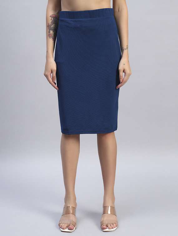 women solid high rise bodycon skirt