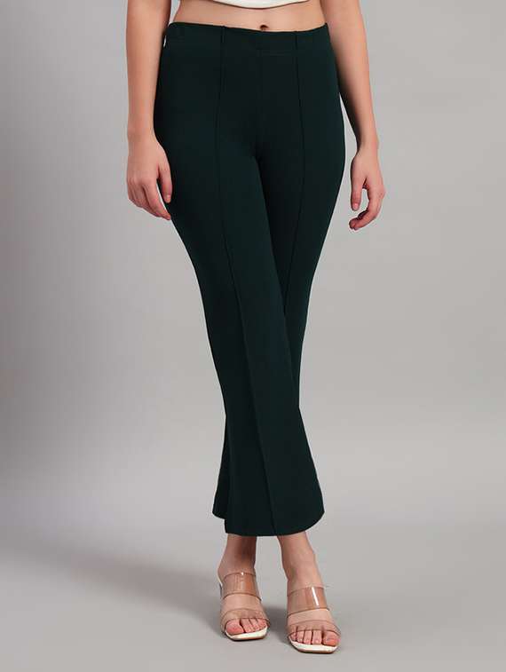 women solid mid rise bootcut trouser