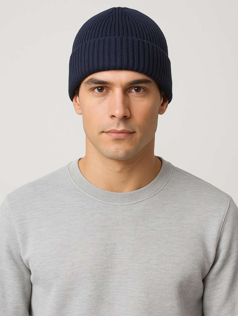 men solid ribbed knit winter beanie  - 22253650 -  Standard Image - 1