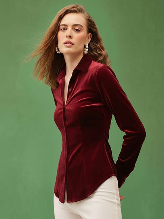 women solid long sleeve collared shirt - 22253720 -  Standard Image - 1