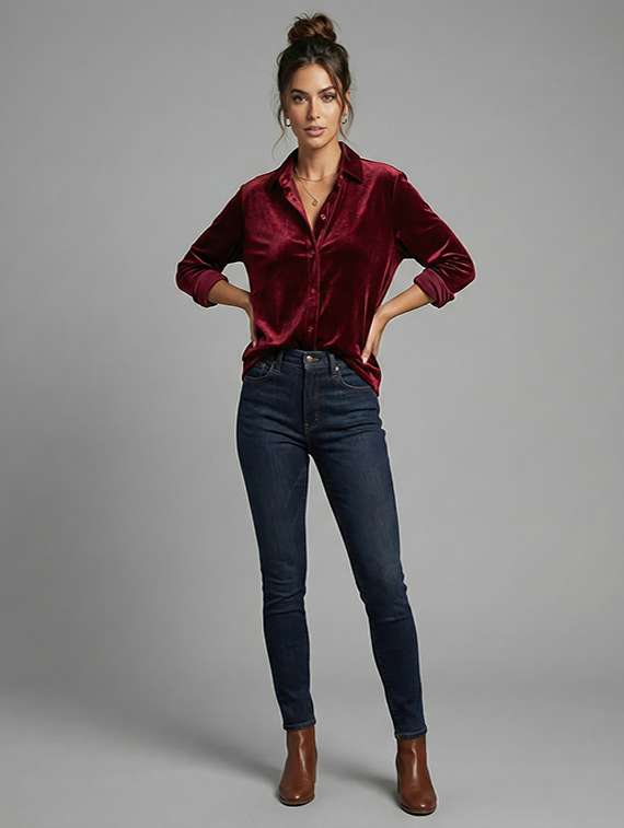 women solid collared long sleeve shirt - 22253722 -  Standard Image - 1