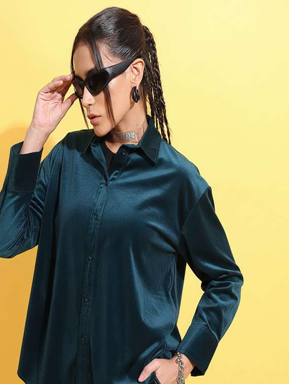 women solid collared long sleeve shirt - 22253739 -  Standard Image - 1