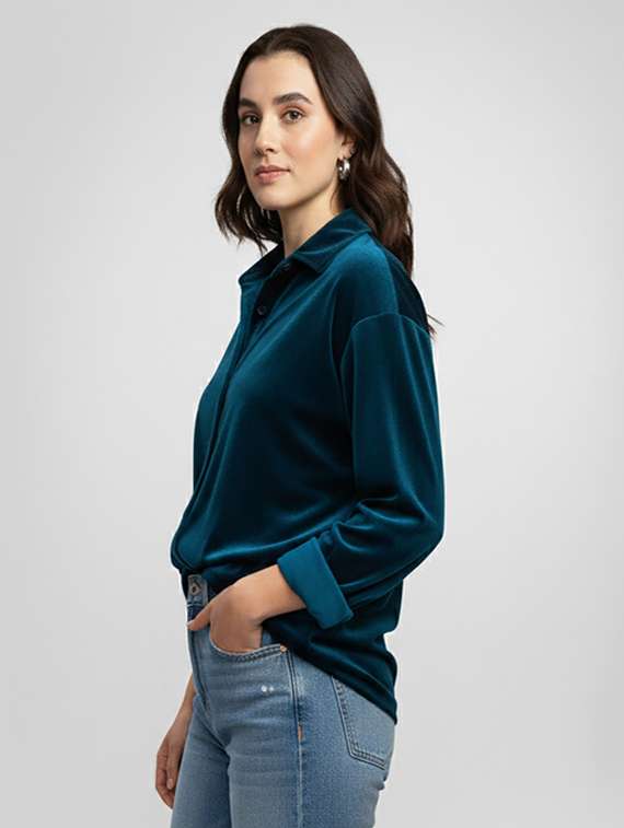 women solid collared long sleeve shirt - 22253742 -  Standard Image - 1