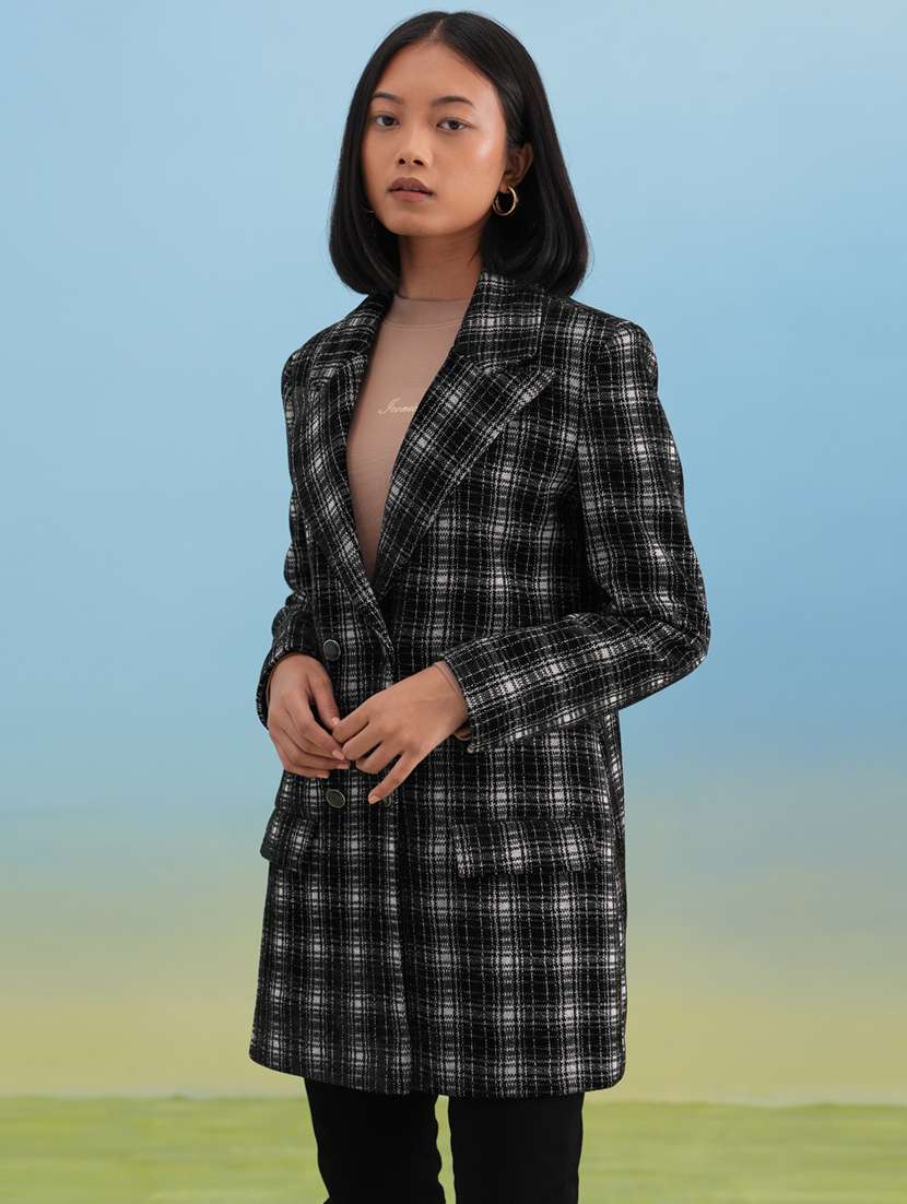 women checkered long sleeve trench coat - 22253757 -  Standard Image - 1