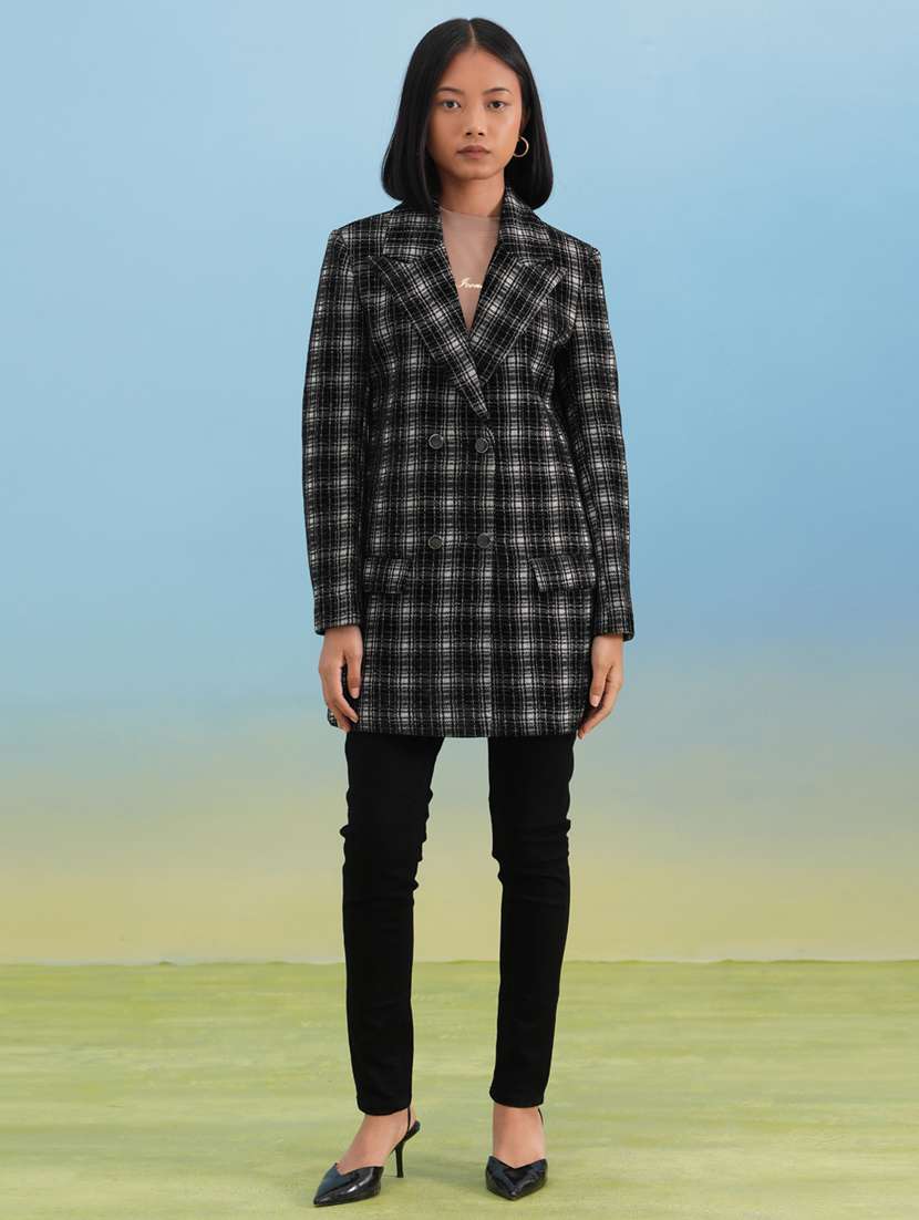 women checkered long sleeve trench coat - 22253757 -  Standard Image - 4