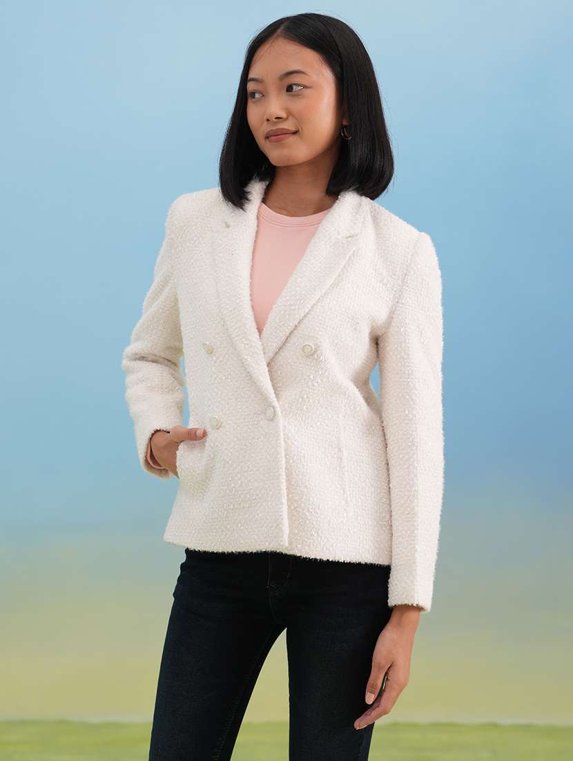 women self designed long sleeve double breasted blazer