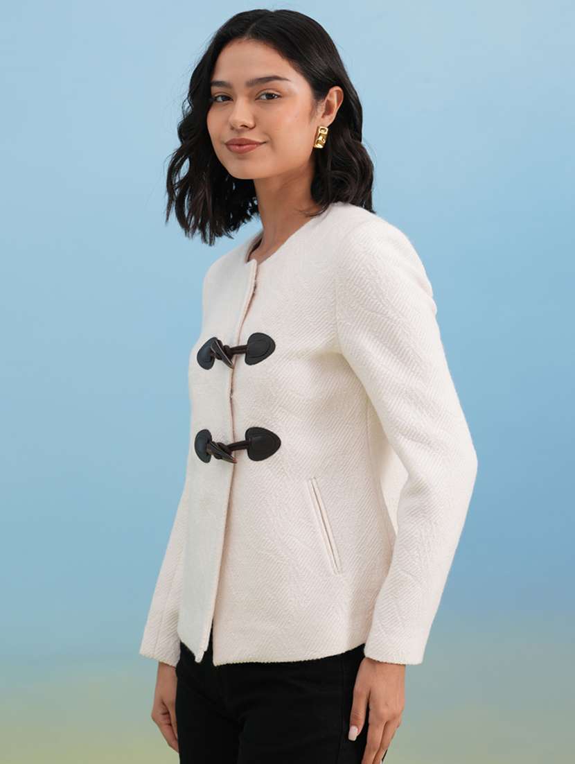 women solid long sleeve regular coat - 22253759 -  Standard Image - 1