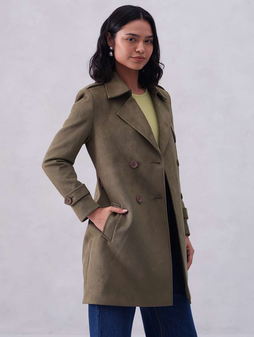 women solid long sleeve trench coat - 22253760 -  Standard Image - 1