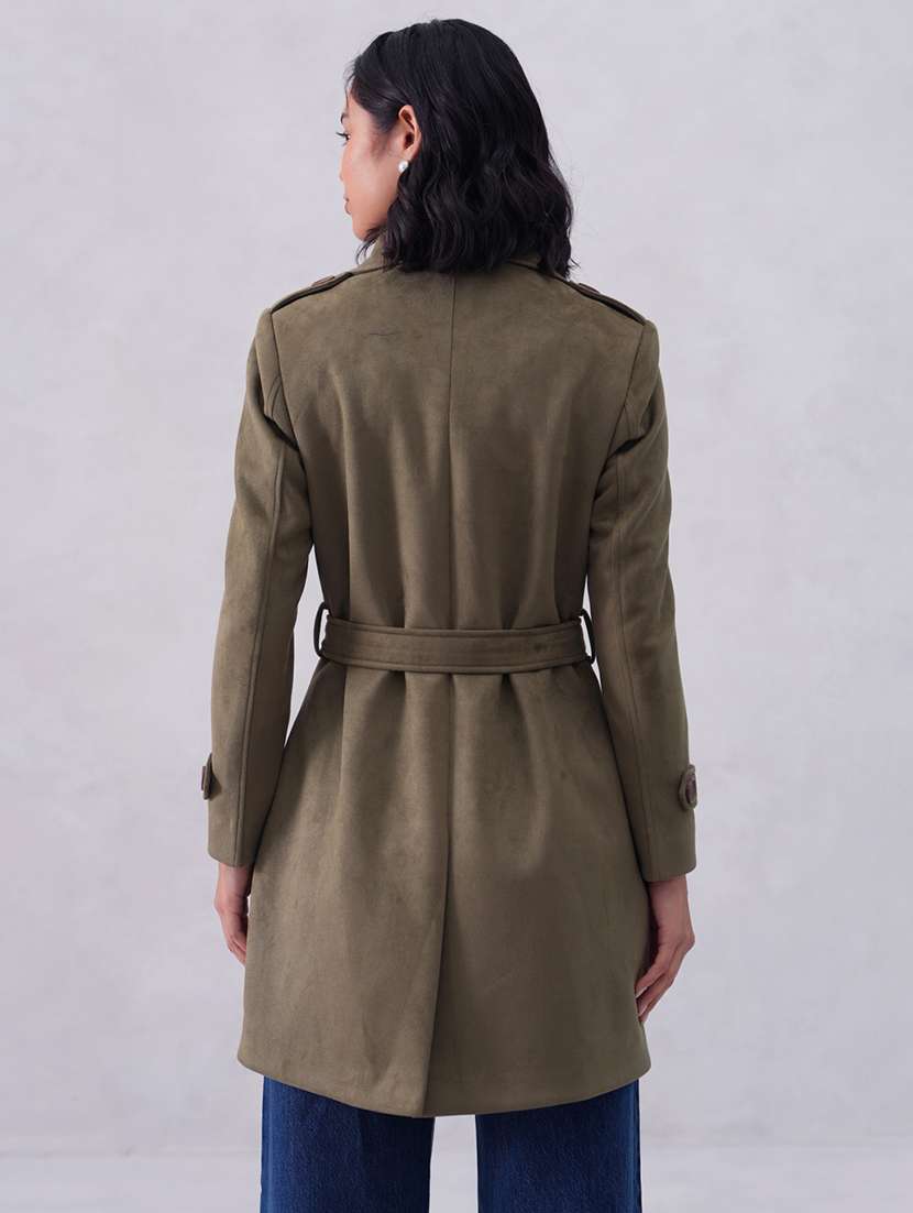 women solid long sleeve trench coat - 22253760 -  Standard Image - 4
