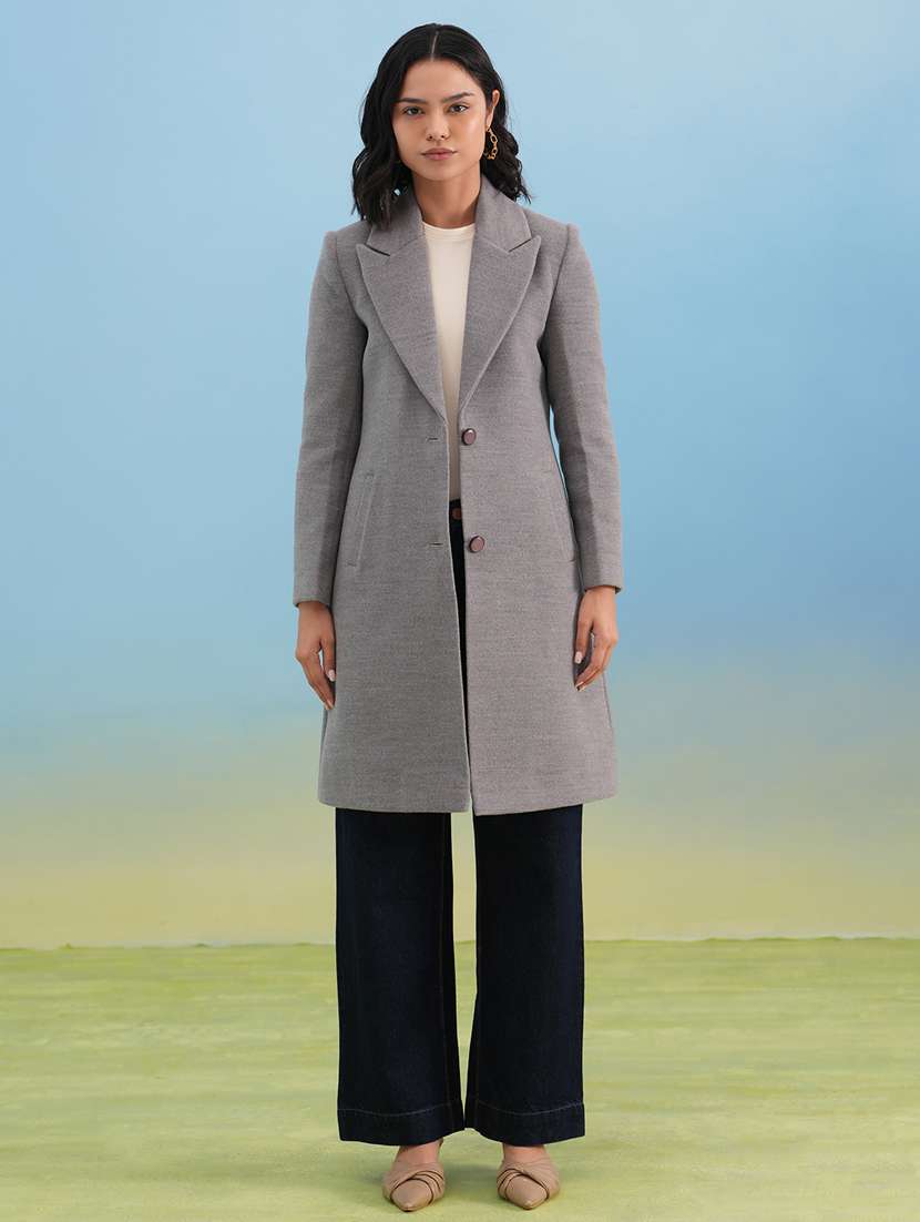 women solid long sleeve trench coat - 22253765 -  Standard Image - 4