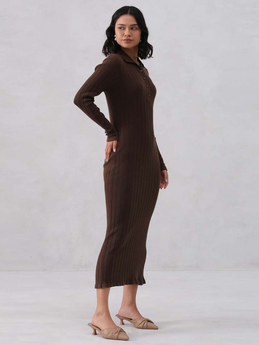 women solid long sleeve collared bodycon dress - 22253769 -  Standard Image - 1