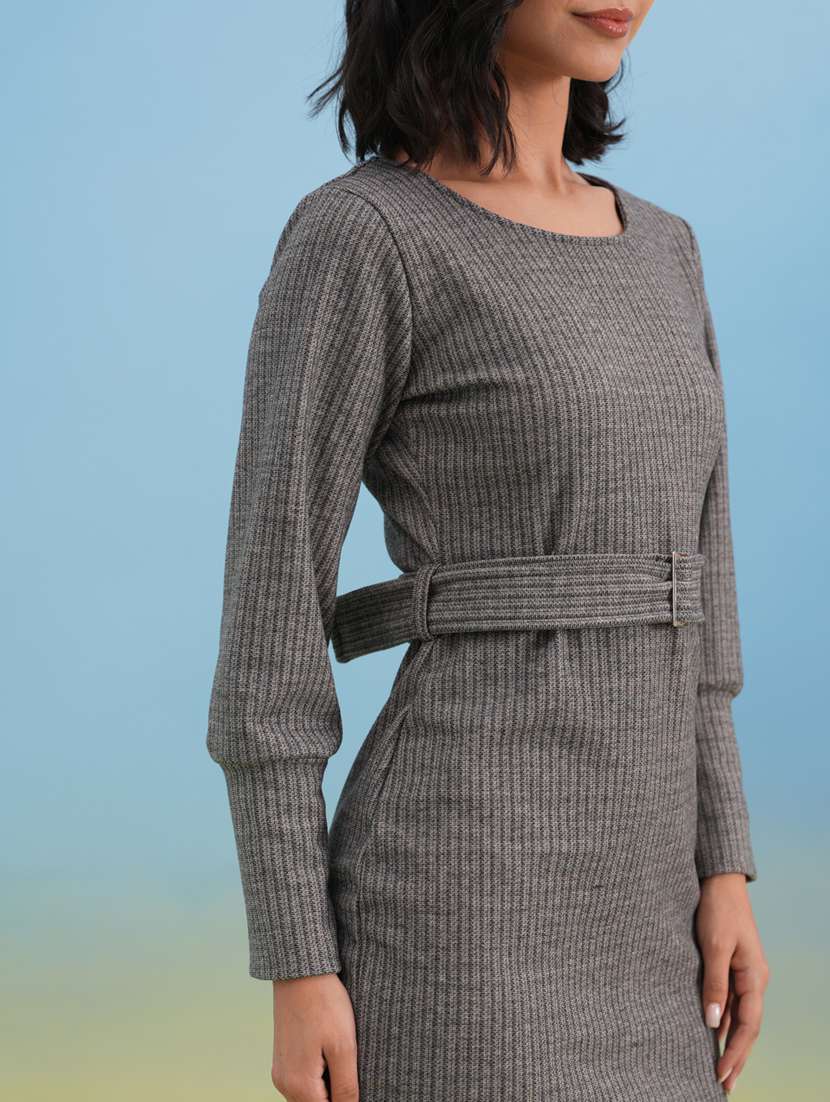 women solid long sleeve belted bodycon dress - 22253773 -  Standard Image - 6