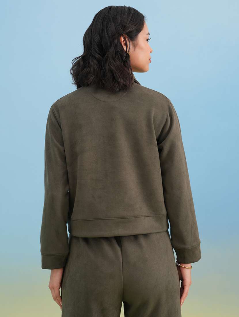 women solid long sleeve collared shacket - 22253784 -  Standard Image - 4