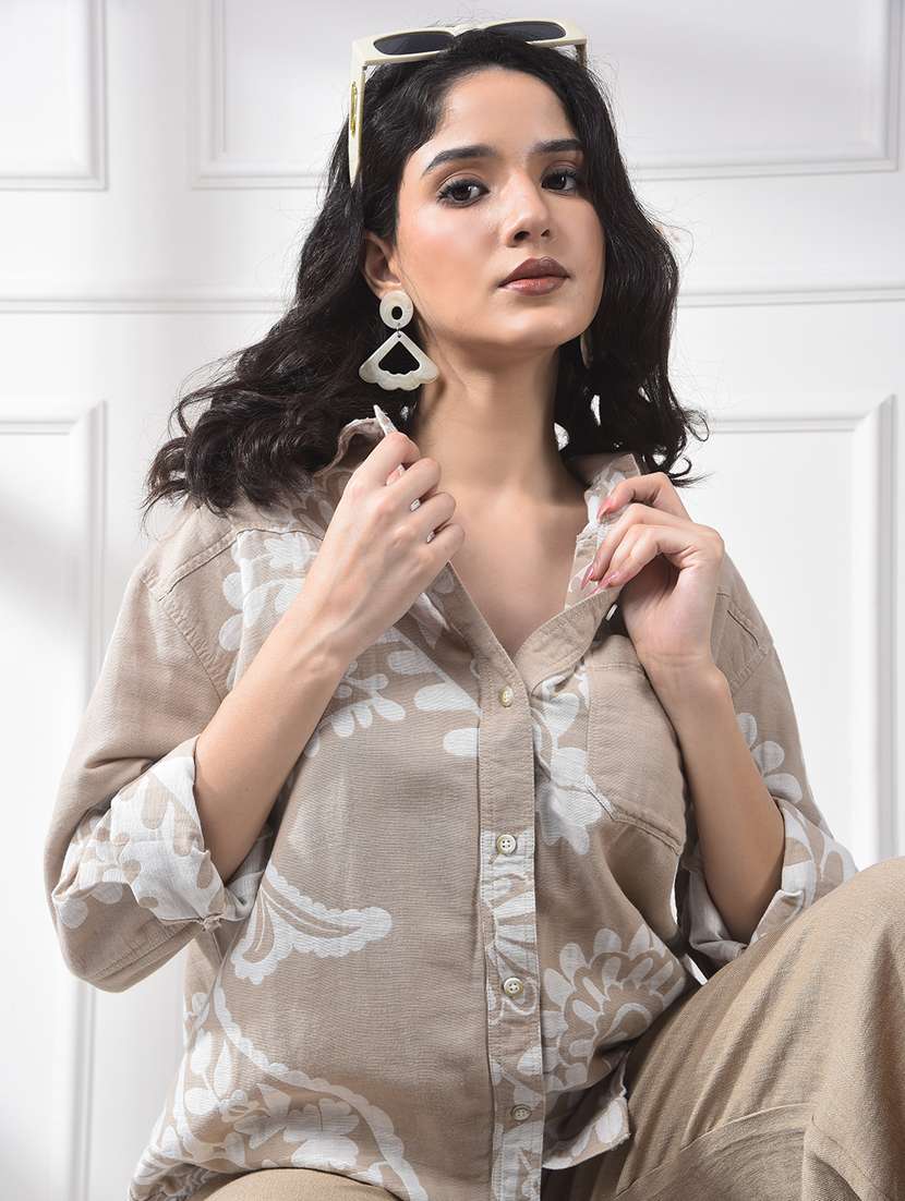 women printed collared long sleeve shirt - 22253786 -  Standard Image - 1
