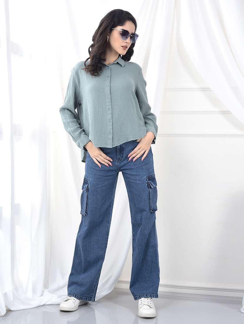 women solid collared regular fit shirt - 22253788 -  Standard Image - 4