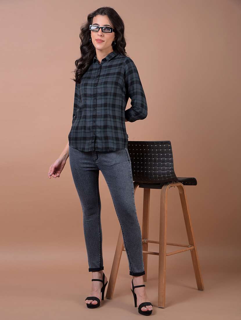 women checkered collared regular fit shirt - 22253793 -  Standard Image - 4