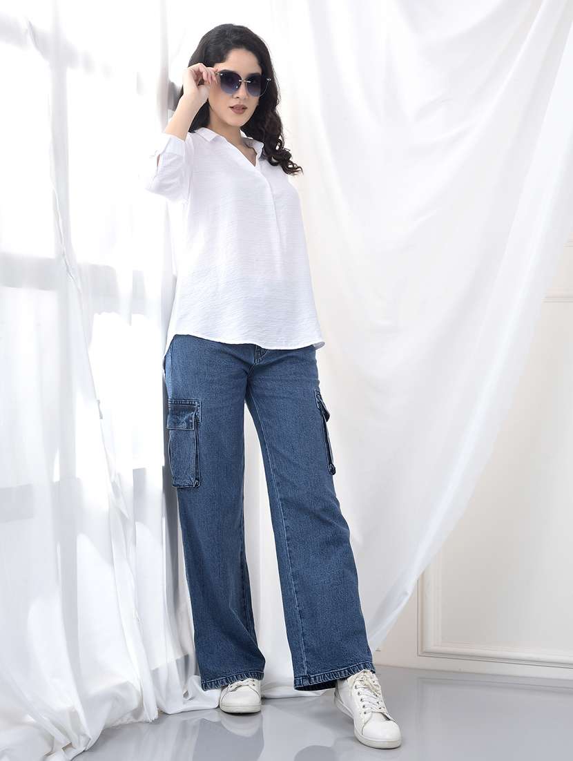 women solid collared three quarter sleeve top - 22253807 -  Standard Image - 4