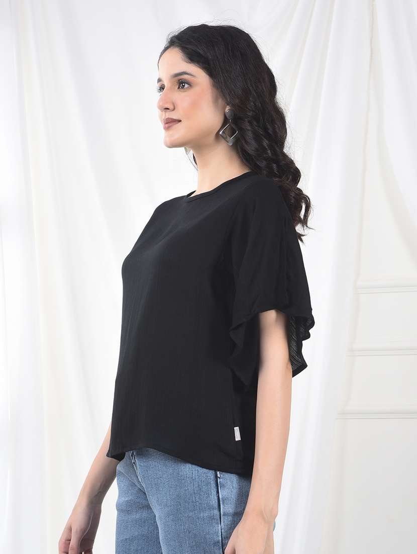 women solid flared sleeve straight top - 22253811 -  Standard Image - 1