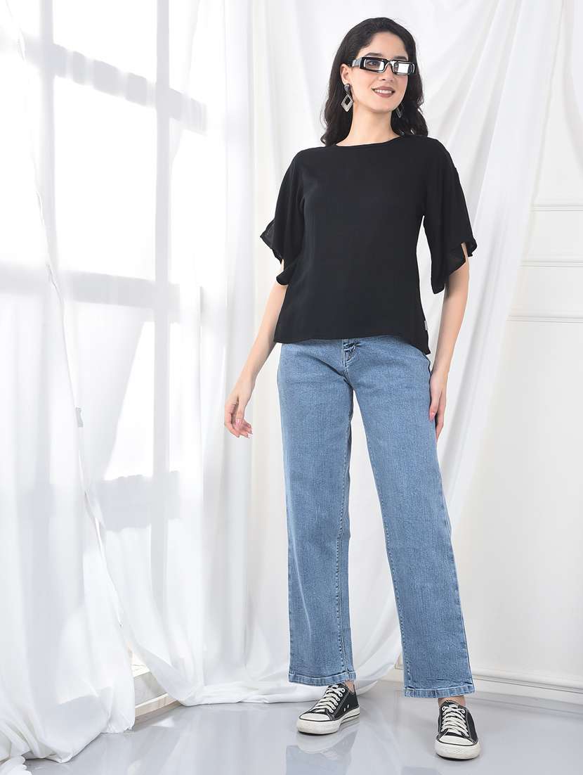 women solid flared sleeve straight top - 22253811 -  Standard Image - 4