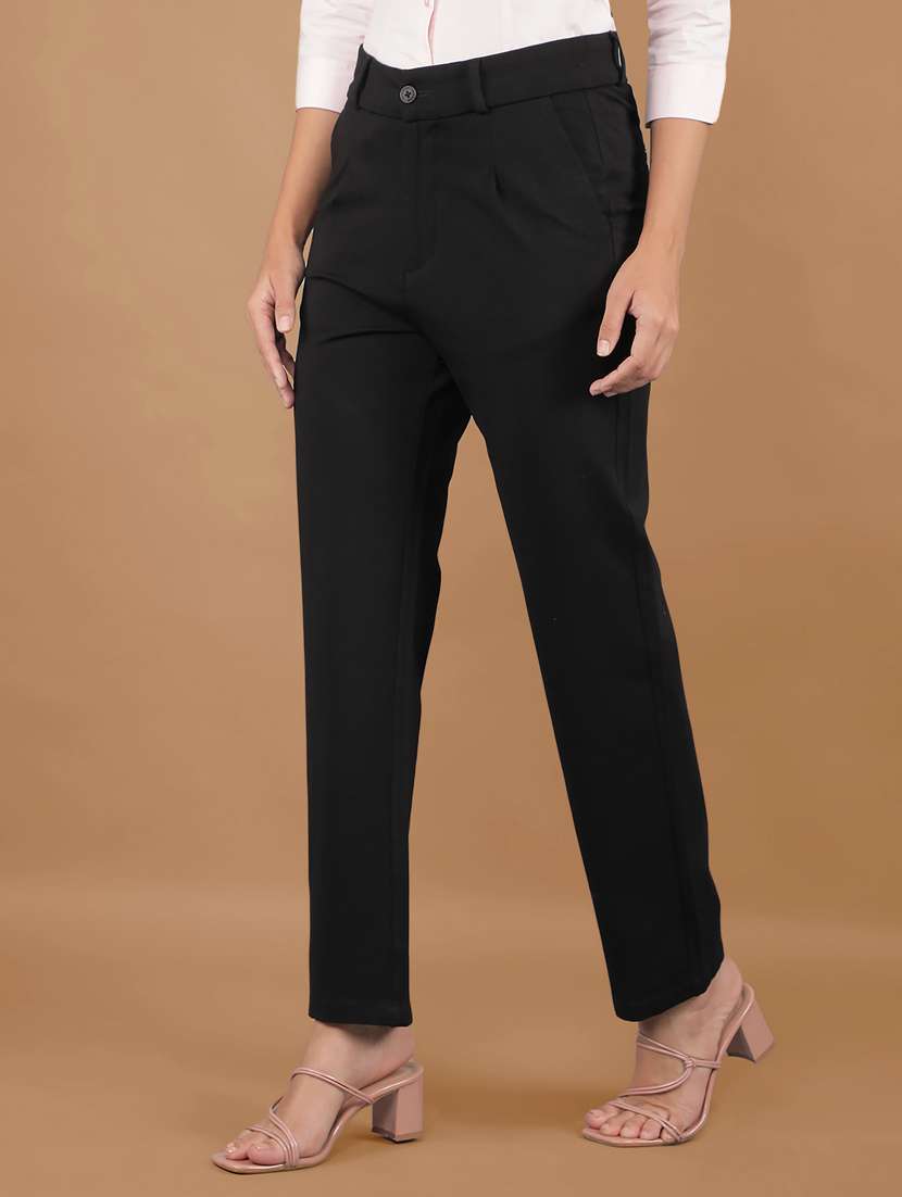 women solid mid rise cigarette pants - 22253816 -  Standard Image - 1
