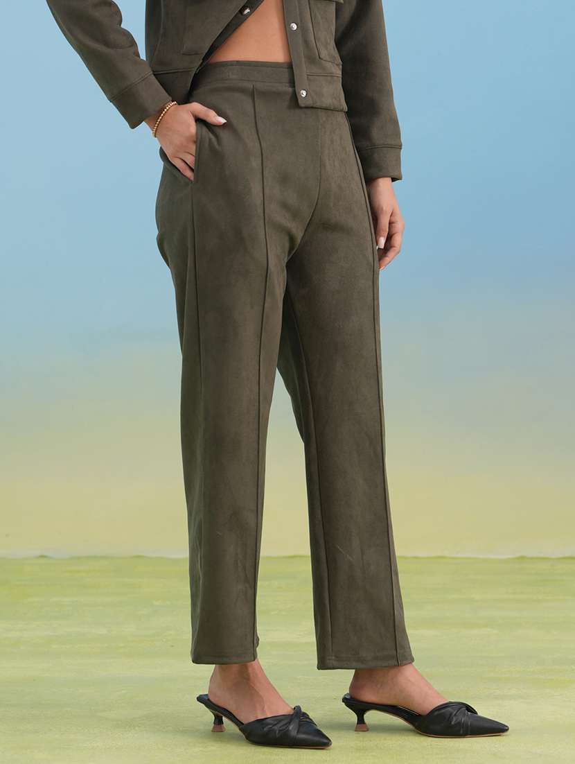women solid mid rise straight trouser - 22253817 -  Standard Image - 1