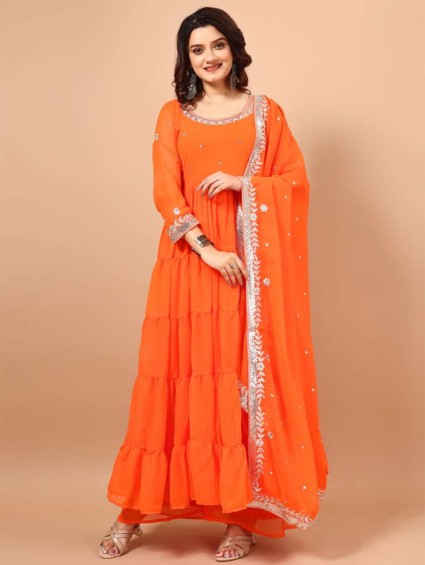 women solid with work long sleeve kurta dupatta set - 22253823 -  Standard Image - 1