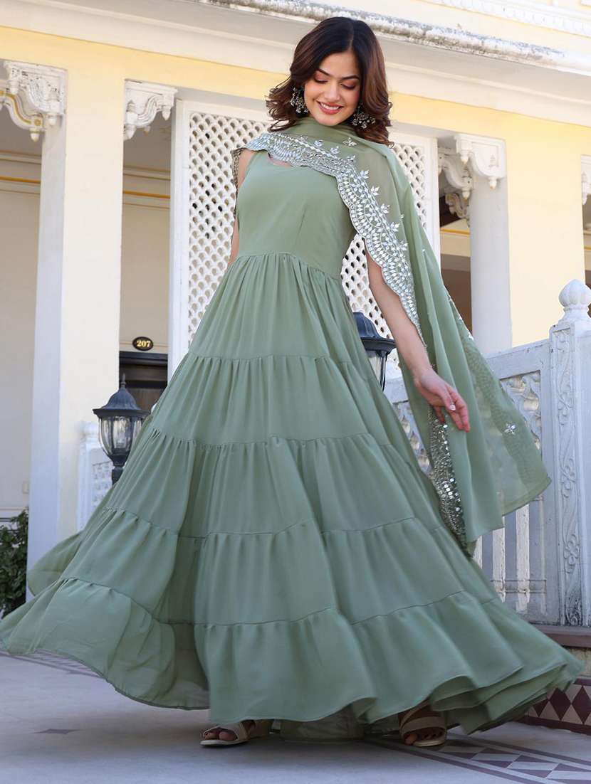 women solid shoulder strap kurta dupatta set - 22253824 -  Standard Image - 1