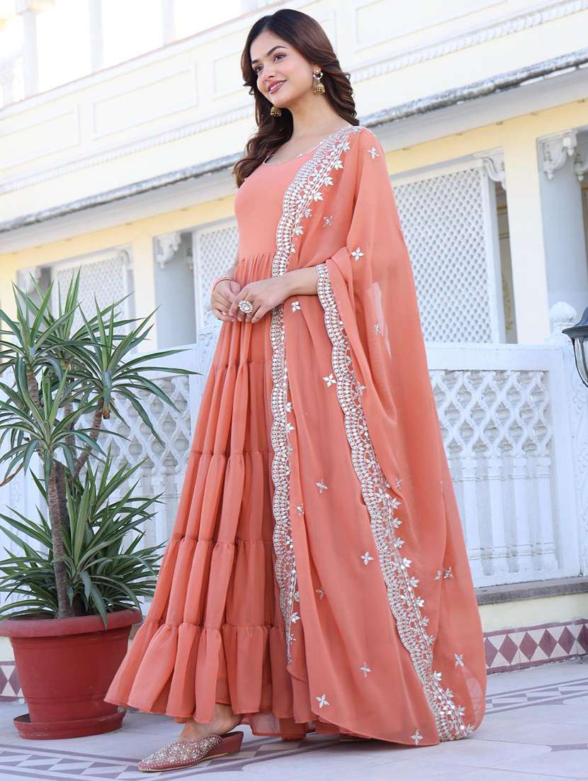 women solid shoulder strap kurta dupatta set - 22253829 -  Standard Image - 1