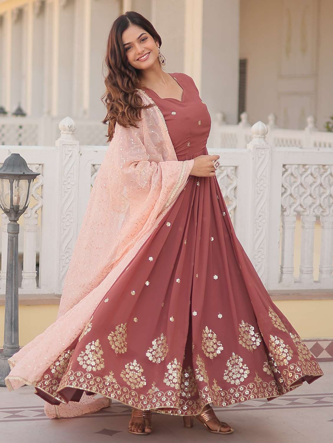 women solid with work long sleeve kurta dupatta set - 22253853 -  Standard Image - 1