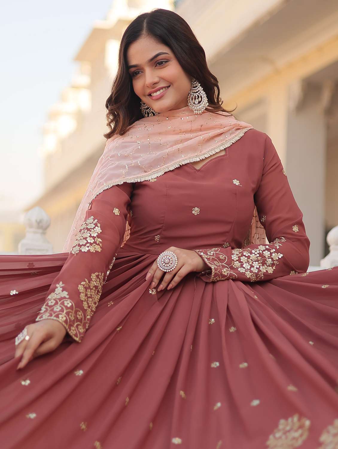 women solid with work long sleeve kurta dupatta set - 22253853 -  Standard Image - 4