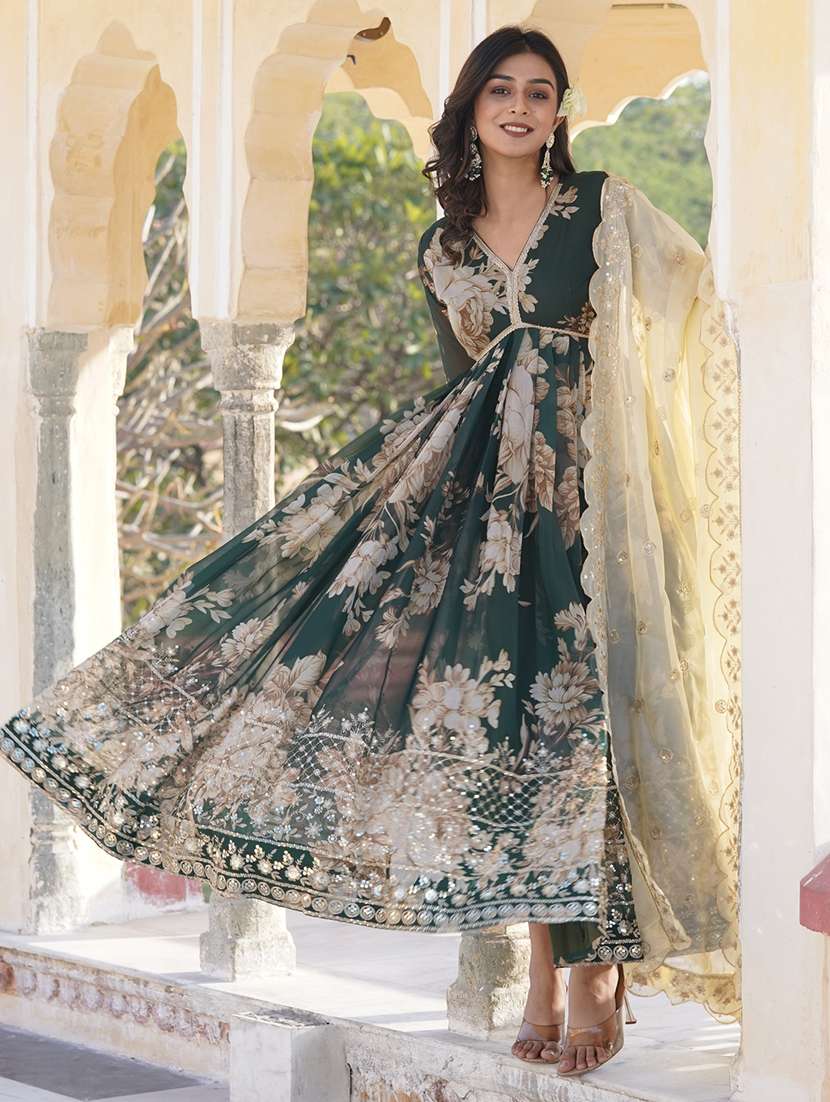 women floral long sleeve kurta with dupatta set - 22253922 -  Standard Image - 1