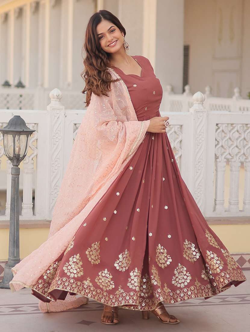 women solid with work long sleeve kurta with dupatta set - 22253923 -  Standard Image - 1