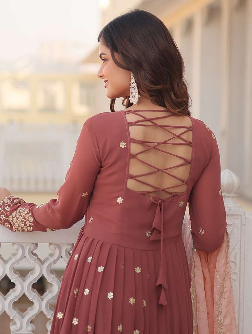 women solid with work long sleeve kurta with dupatta set - 22253923 -  Standard Image - 4