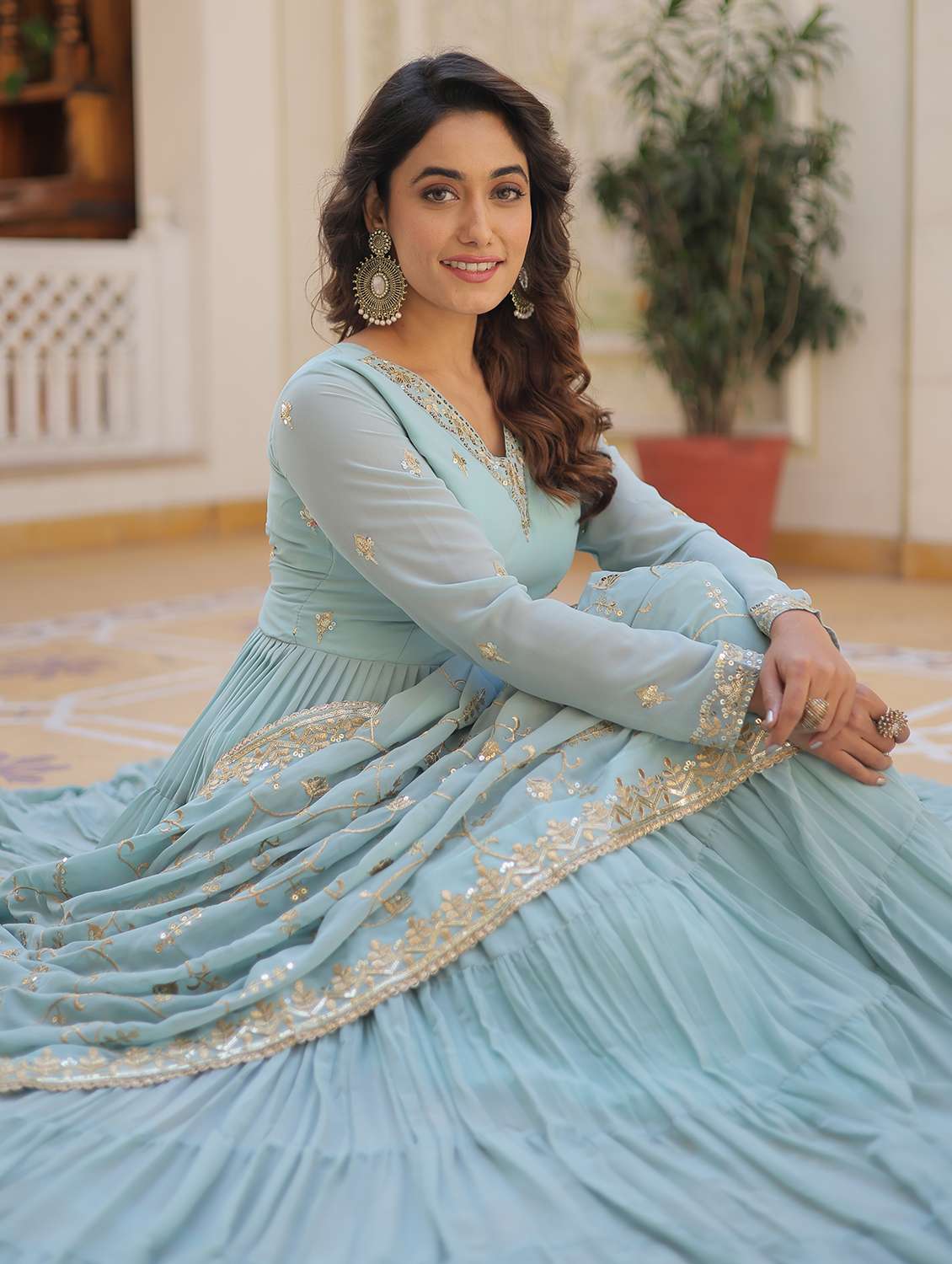 women solid with work long sleeve kurta with dupatta set - 22253941 -  Standard Image - 4