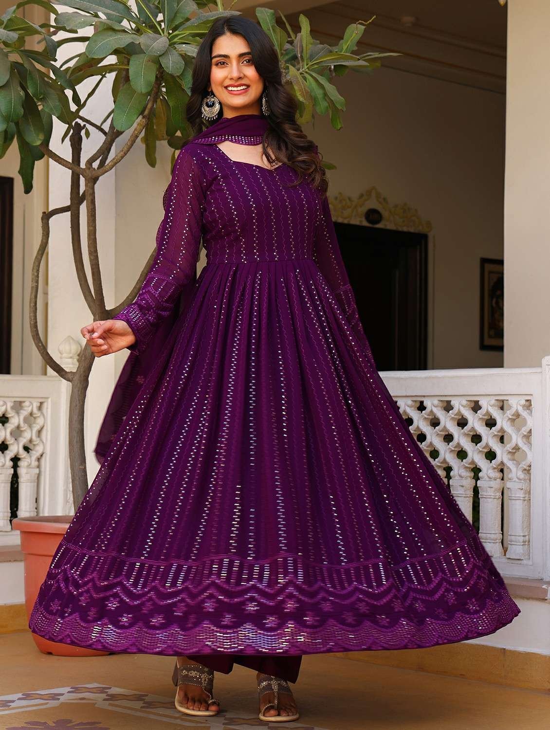 women solid with work long sleeve kurta with dupatta set - 22253945 -  Standard Image - 1