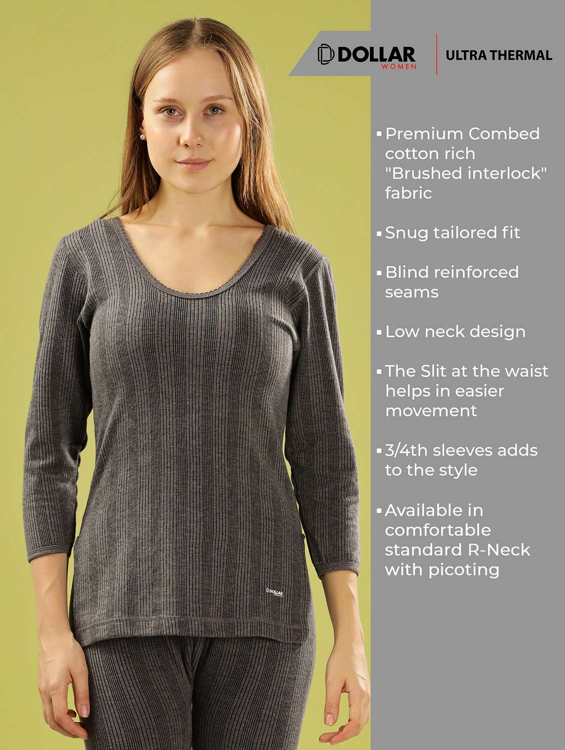 women solid three quarter sleeve thermal top- set of 2 - 22253963 -  Standard Image - 1