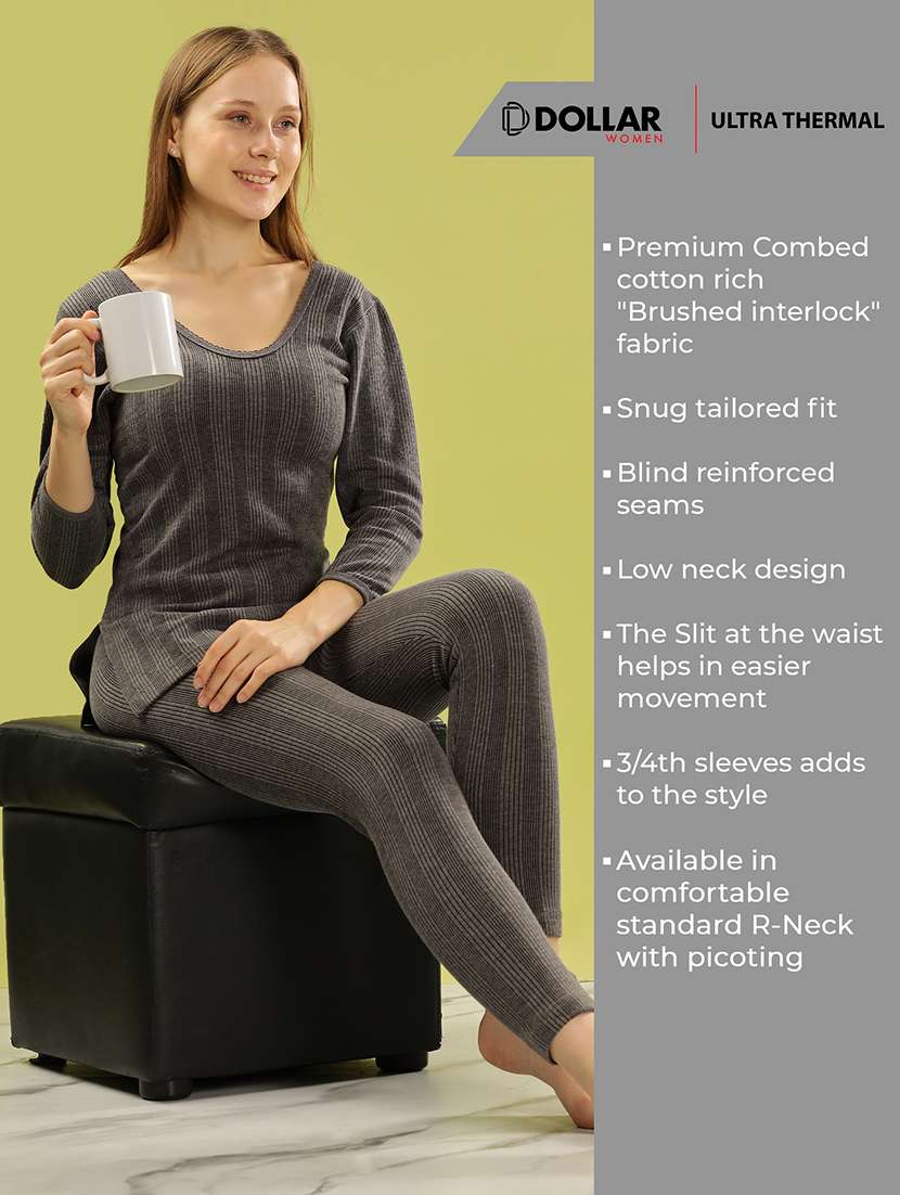 women solid three quarter sleeve thermal set - 22253969 -  Standard Image - 1