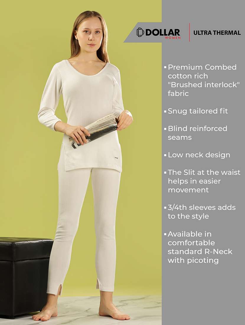 women solid three quarter sleeve thermal set - 22253970 -  Standard Image - 1