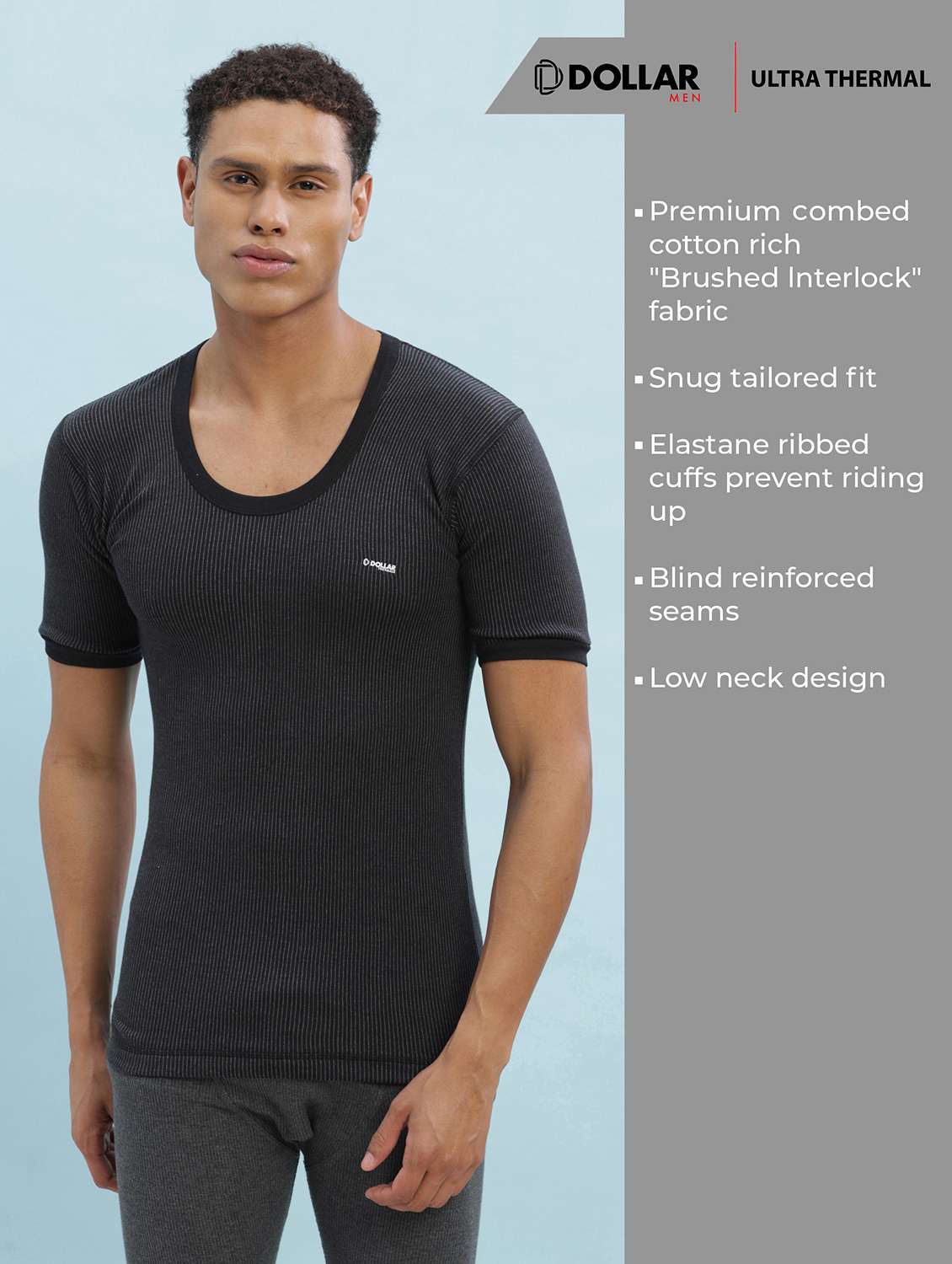 men pack of 2 solid half sleeve thermal top - 22254005 -  Standard Image - 1