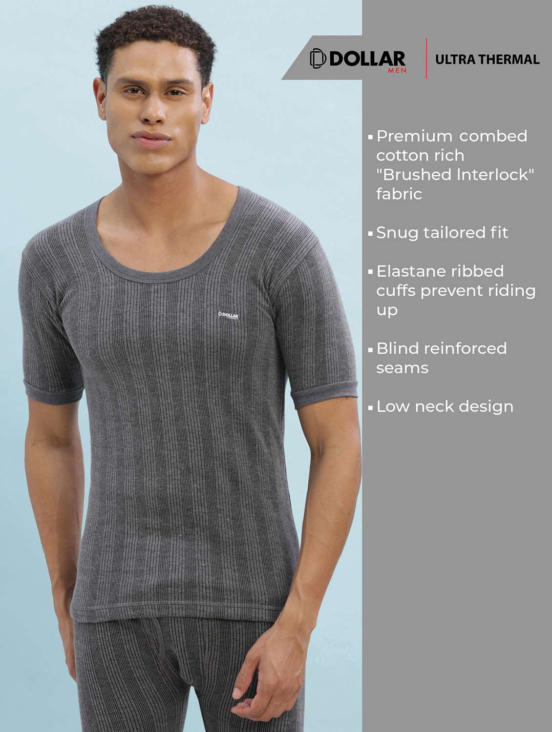 men pack of 2 solid half sleeve thermal top - 22254008 -  Standard Image - 1
