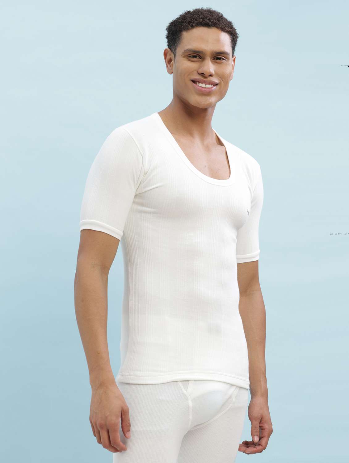 men pack of 2 solid half sleeve thermal top - 22254012 -  Standard Image - 1