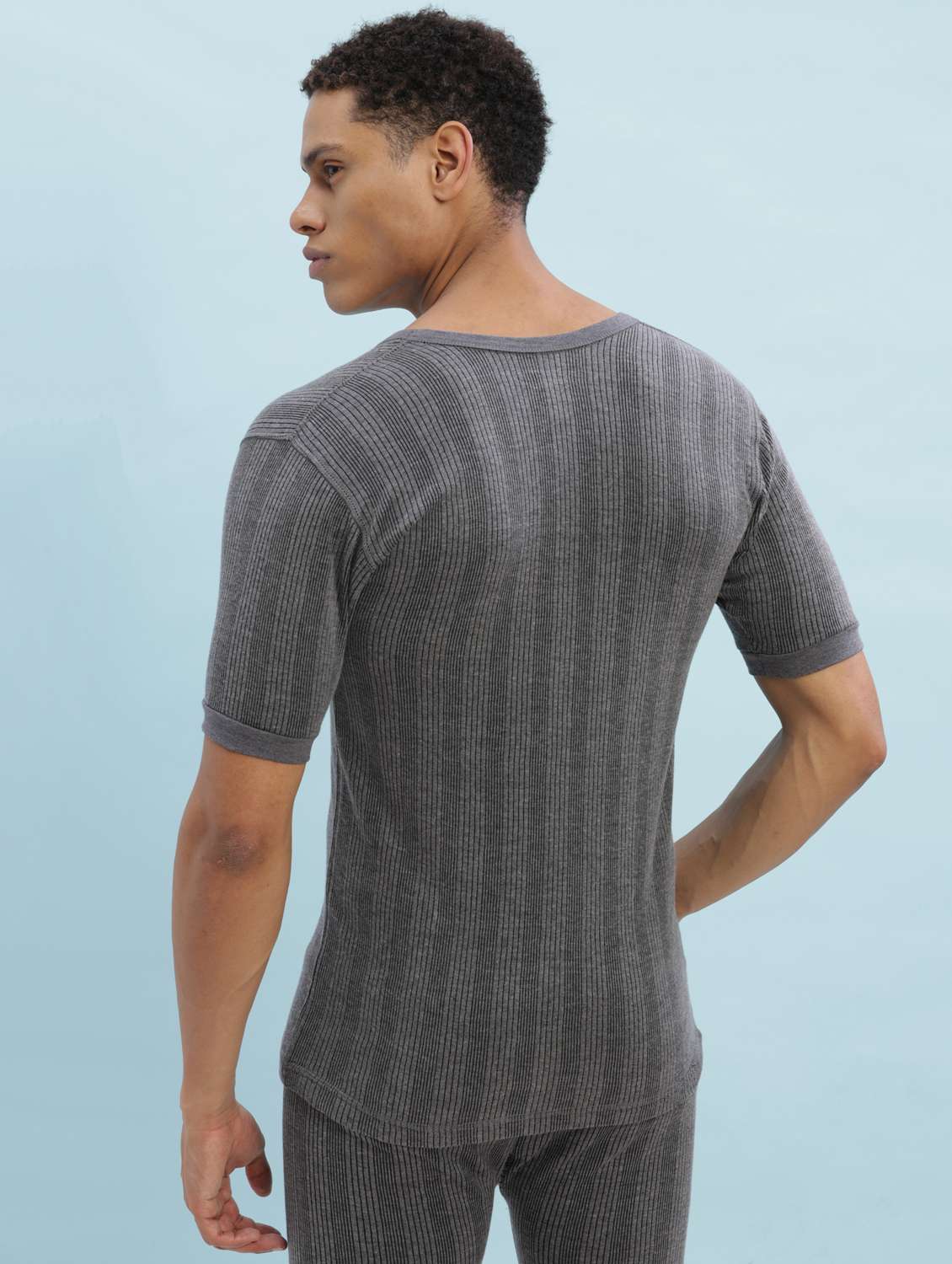 men solid short sleeve thermal set - 22254014 -  Standard Image - 1