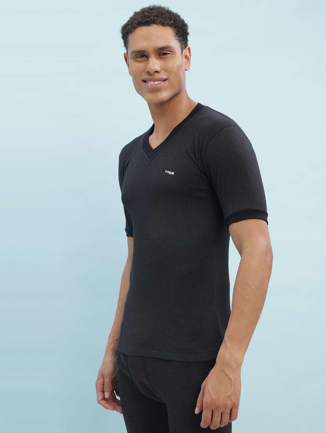 men solid half sleeve thermal top - 22254018 -  Standard Image - 1